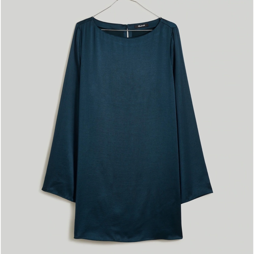 Madewell Satin Shift Bell Sleeve Mini Dress Smoky Spruce Green XS NWT - Picture 4 of 11